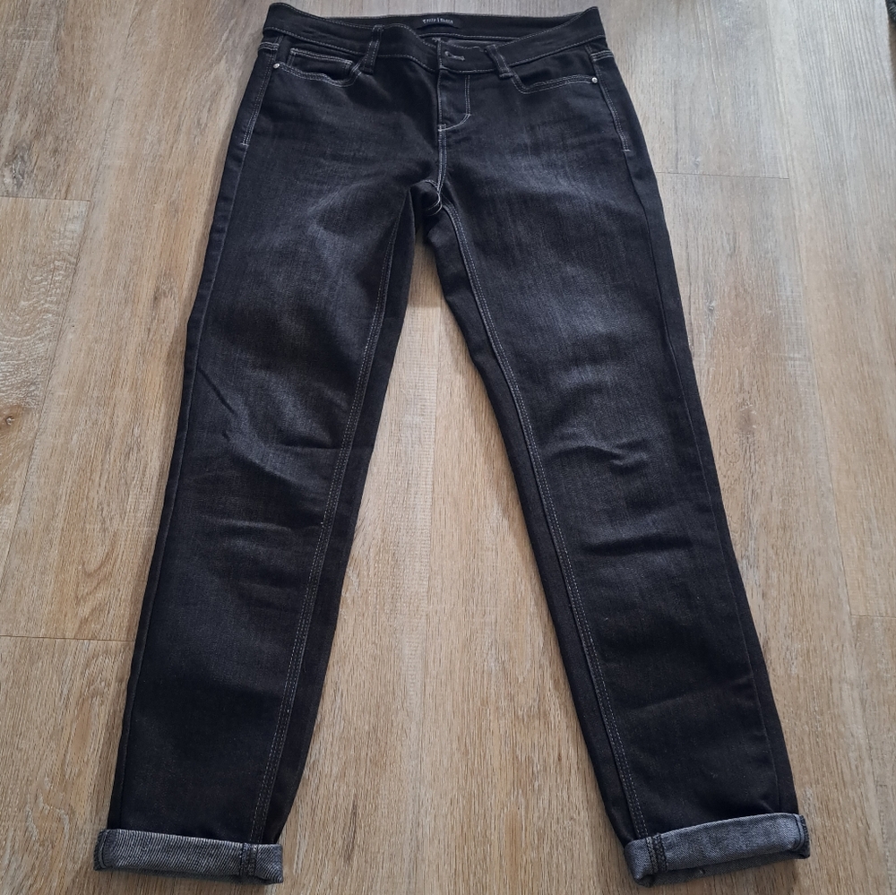 White House Black Market Noir Slim Ankle Light Stonewash Black Denim Jean Size 2